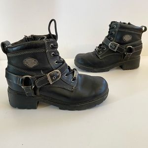 Harley Davidson Womens size 8 Black Leather Boots Motorcycle Booties Ankle VTG